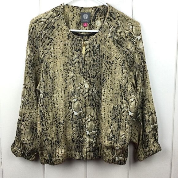 Vince Camuto Tan Black Snakeskin Zip Bomber - M - Picture 1 of 10